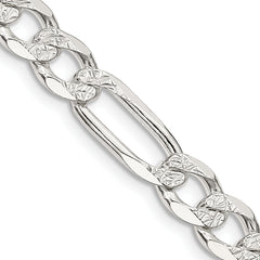 Sterling Silver 7.0mm Pav‚ Flat Figaro Chain
