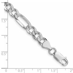 Sterling Silver Rhodium-plated 7.25mm Pav‚ Flat Figaro Chain