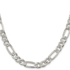 Sterling Silver Rhodium-plated 9.5mm Pav‚ Flat Figaro Chain