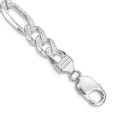 Sterling Silver Rhodium-plated 9.5mm Pav‚ Flat Figaro Chain