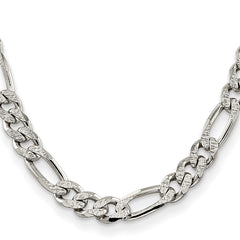 Sterling Silver 11.0mm Pav‚ Flat Figaro Chain