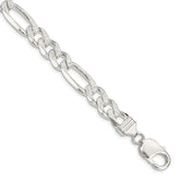 Sterling Silver 11.0mm Pav‚ Flat Figaro Chain