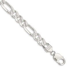 Sterling Silver 11.0mm Pav‚ Flat Figaro Chain