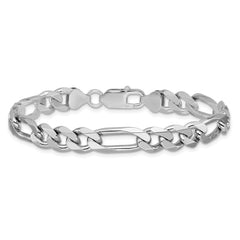Sterling Silver Rhodium-plated 7.75mm Figaro Chain