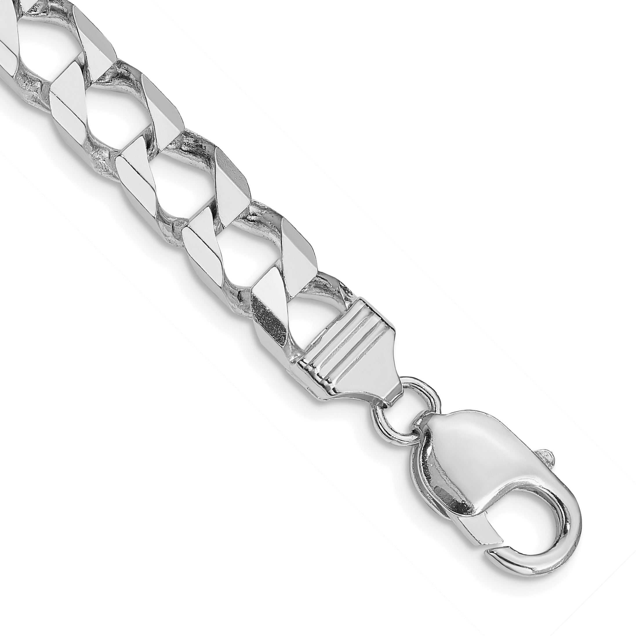 Sterling Silver Rhodium-plated 7.2mm D/C Square Curb Chain