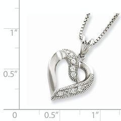 Sterling Silver Rhodium-plated Fancy CZ Open Heart 16 inch Necklace