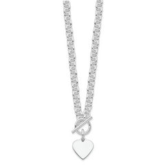 Sterling Silver RH-plated Heart Disc on Toggle 18in Necklace
