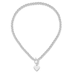 Sterling Silver RH-plated Heart Disc on Toggle 18in Necklace