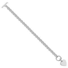Sterling Silver RH-plated Heart Disc on Toggle 7.75in Bracelet