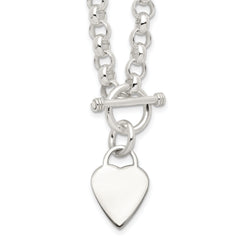 Sterling Silver Engraveable Heart Disc on Fancy Link Toggle Necklace