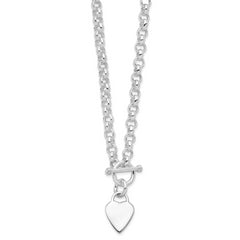 Sterling Silver RH-plated Heart Disc on Toggle Necklace