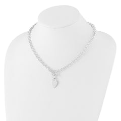 Sterling Silver RH-plated Heart Disc on Toggle Necklace