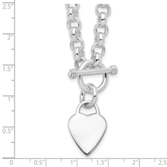 Sterling Silver RH-plated Heart Disc on Toggle Necklace