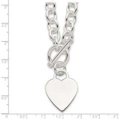 Sterling Silver Engraveable Heart Fancy Link Toggle Necklace