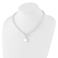 Sterling Silver RH-plated Heart Disc on Toggle Necklace