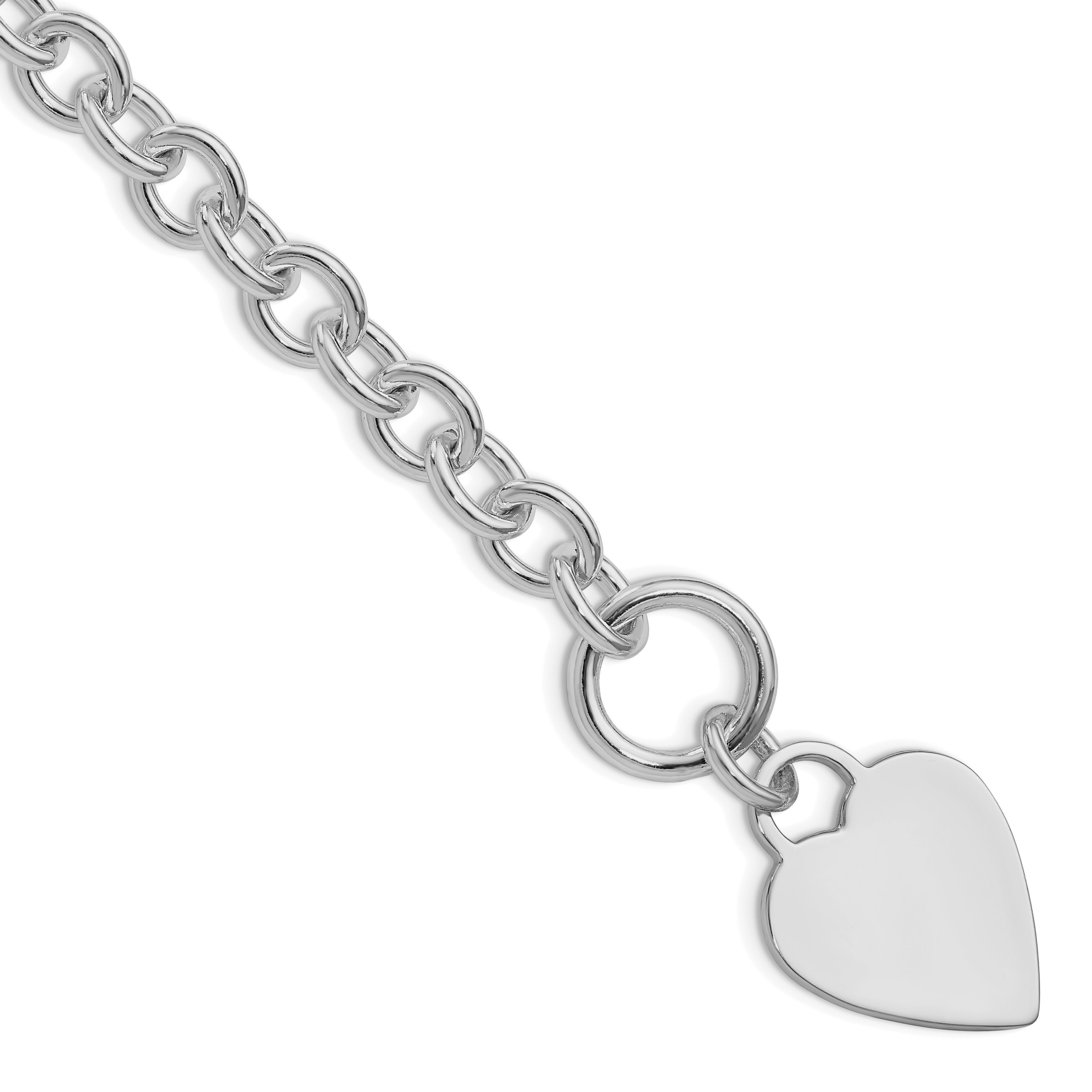 Sterling Silver RH-plated Heart Disc on Toggle Bracelet
