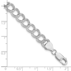 Sterling Silver RH-plated 7.75mm Solid Double Link Charm Bracelet