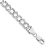 Sterling Silver RH-plated 7.75mm Solid Double Link Charm Bracelet