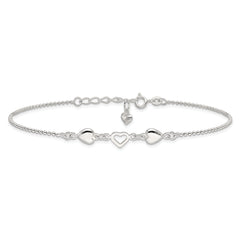 Sterling Silver Heart 9 inch Plus 1 inch Extender - Total 10 inch Anklet