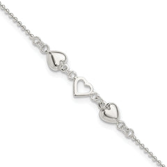 Sterling Silver Heart 9 inch Plus 1 inch Extender - Total 10 inch Anklet