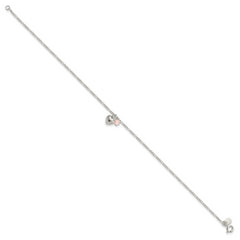 Sterling Silver Cherry Quartz Dangling Hearts on Figaro Link Anklet