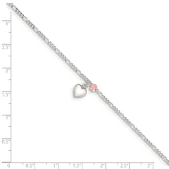 Sterling Silver Cherry Quartz Dangling Hearts on Figaro Link Anklet