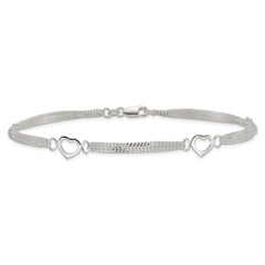 Sterling Silver 10inch Polished Heart Anklet