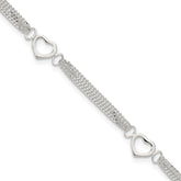 Sterling Silver 10inch Polished Heart Anklet