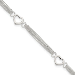 Sterling Silver 10inch Polished Heart Anklet
