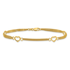 Sterling Silver Gold-tone Polished Heart Multi-Strand 10in Anklet