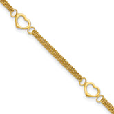 Sterling Silver Gold-tone Polished Heart Multi-Strand 10in Anklet
