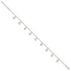Sterling Silver Puffed Heart Charms 9 inch Plus 1 inch Extender - Total 10 inch Anklet