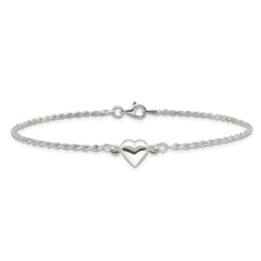 Sterling Silver Puffed Heart Anklet