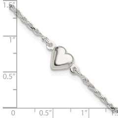 Sterling Silver Puffed Heart Anklet