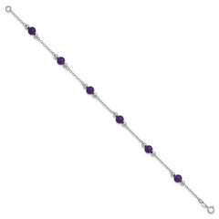 Sterling Silver Rhodium-plated 9inch Polished Lavender Jade Anklet