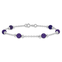 Sterling Silver Rhodium-plated 9inch Polished Lavender Jade Anklet