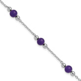 Sterling Silver Rhodium-plated 9inch Polished Lavender Jade Anklet