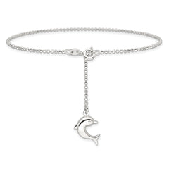 Sterling Silver Dolphin Dangle 9 inch Plus 1 inch Extender - Total 10 inch Anklet