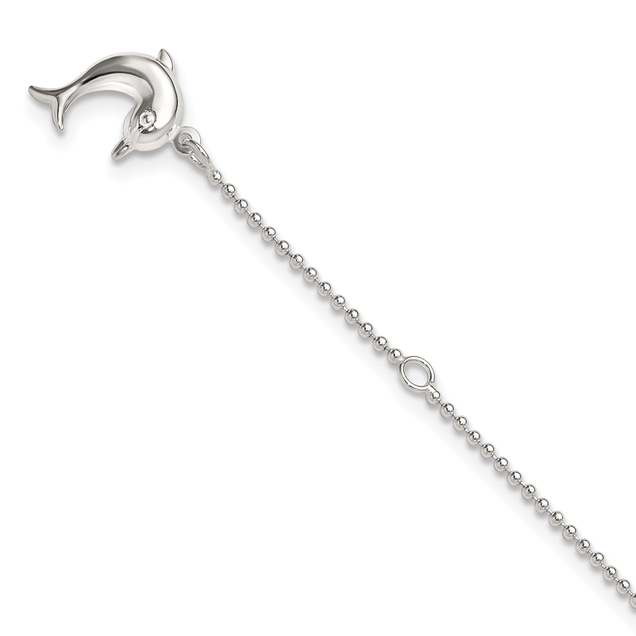 Sterling Silver Dolphin Dangle 9 inch Plus 1 inch Extender - Total 10 inch Anklet
