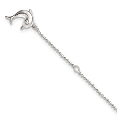 Sterling Silver Dolphin Dangle 9 inch Plus 1 inch Extender - Total 10 inch Anklet