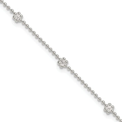 Sterling Silver Flowers 8-Station 9 inch Plus 1 inch Extender - Total 10 inch Anklet
