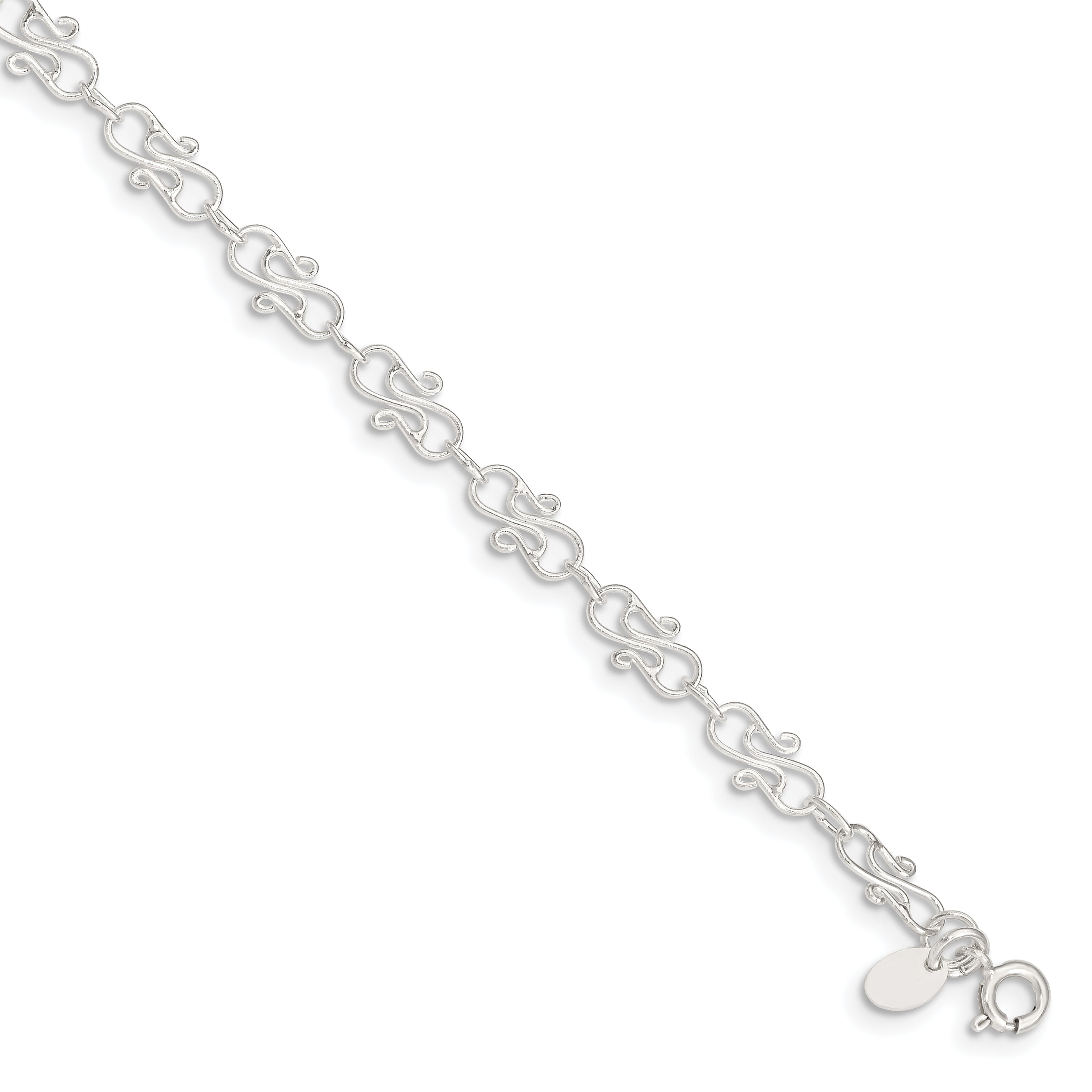 Sterling Silver 10inch Fancy Polished Anklet