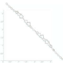 Sterling Silver 10inch Polished Fancy Heart Link Anklet