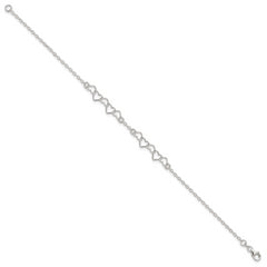 Sterling Silver 10inch Polished Fancy Heart Link Anklet