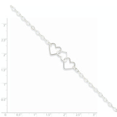 Sterling Silver 10inch Solid Polished Fancy Heart Link Anklet