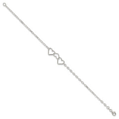 Sterling Silver 10inch Solid Polished Fancy Heart Link Anklet