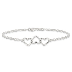 Sterling Silver 10inch Solid Polished Fancy Heart Link Anklet