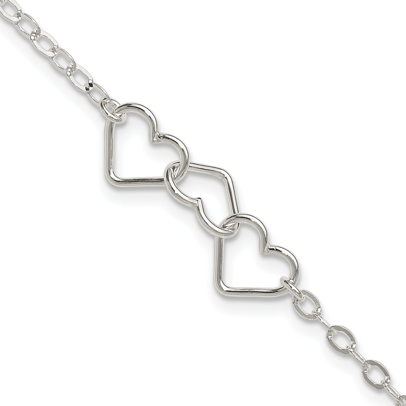 Sterling Silver 10inch Solid Polished Fancy Heart Link Anklet