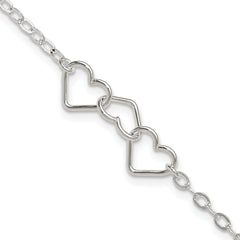 Sterling Silver 10inch Solid Polished Fancy Heart Link Anklet