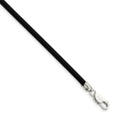 Sterling Silver 18inch 3mm Black Rubber Cord Necklace